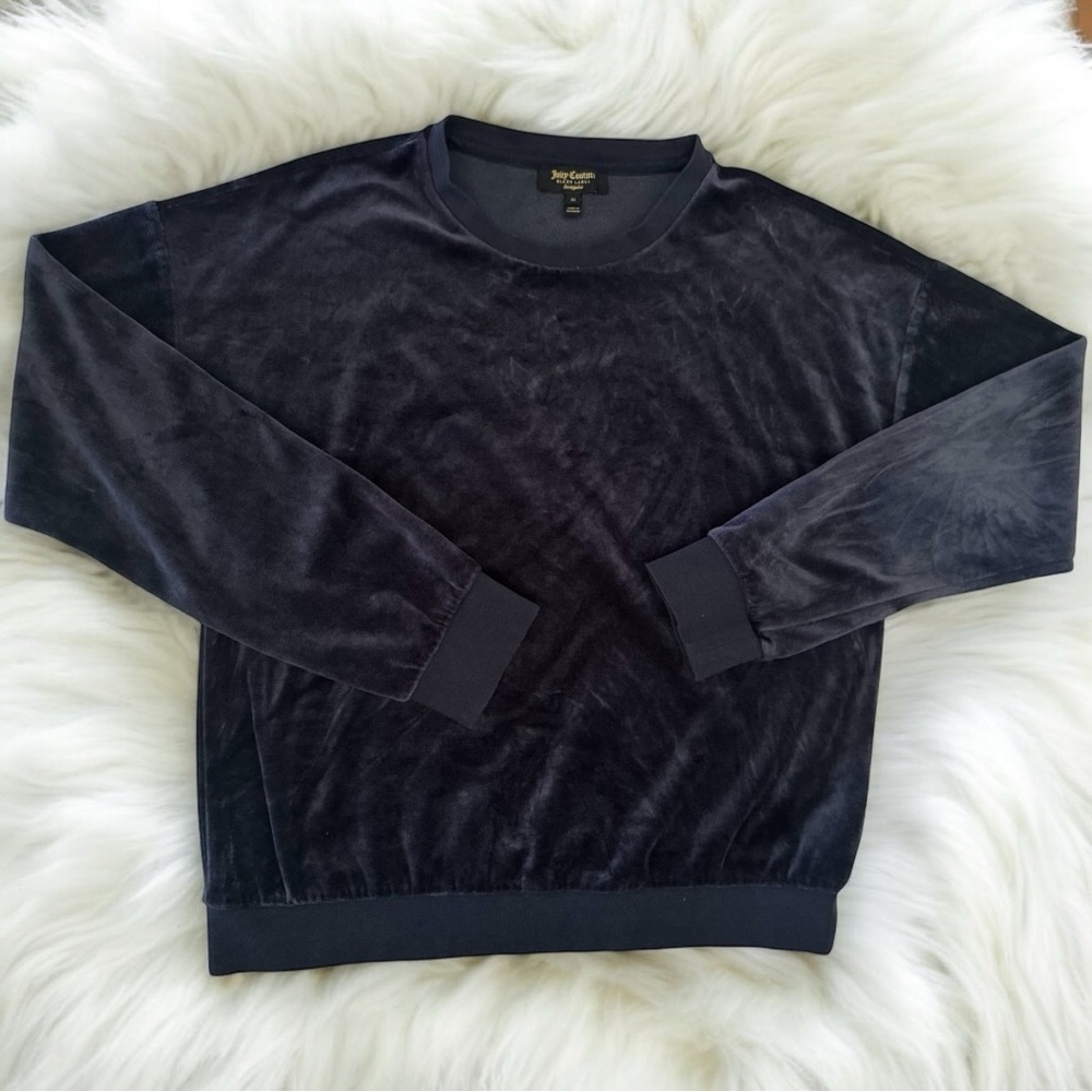 Juicy Couture Black Label Velour Velvet Sweatshirt Navy blue Crew Neck Y2K - Picture 4 of 8